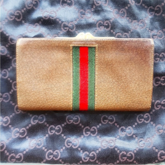 RARE Vintage 70s Gucci GG Sherry Line Bifold long Wallet Brown Leather - Picture 3 of 11